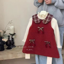 فستان محملي فاخر مزين بالكرز ٢-٦ سنوات