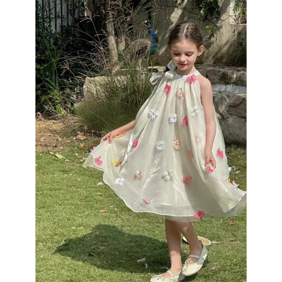 فستان بناتي فاخر مزين بالورود 