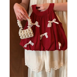 طقم بناتي مزين بالفيونكات ٢-٦ سنوات