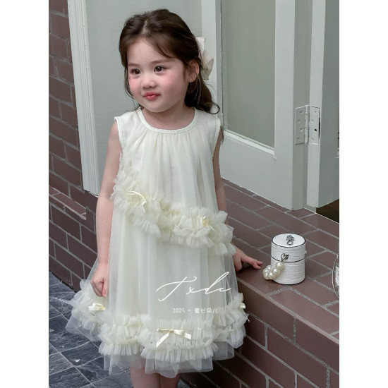 فستان بناتي فخم اللون البيج ٢-٦ سنوات 